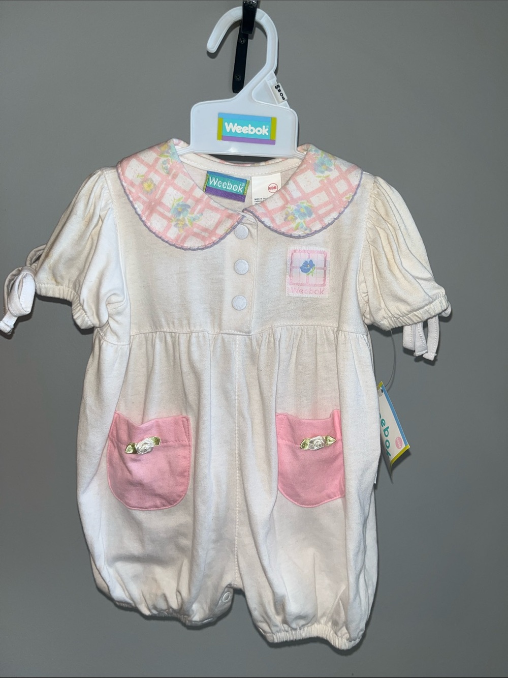 Reebok Cream and Pink Baby One-Piece Romper
